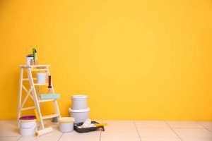 Set of tools and paints for making repair in flat